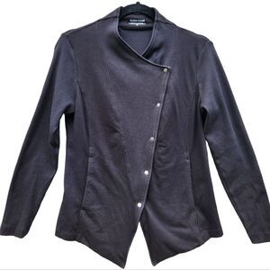 Eileen Fisher -975‎ Asymmetric Rib Snap Sweater Moto Jacket Organic Cotton Small